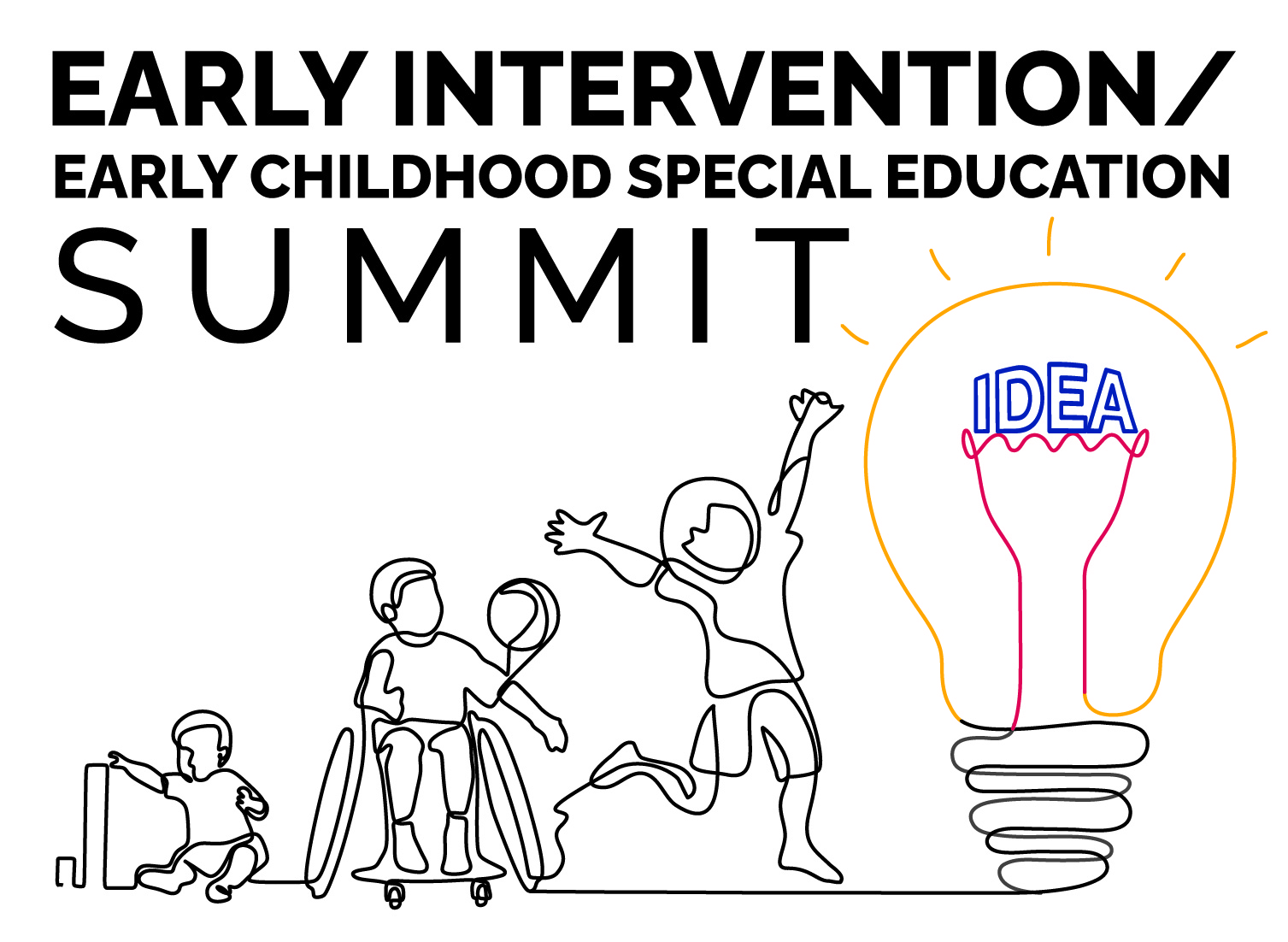Summit Logo featuring continuous line drawing of children and lightbulb