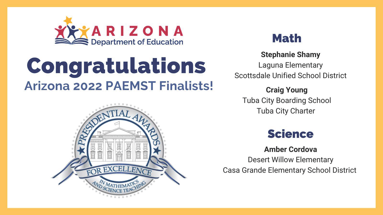 Arizona 2022 PAEMST Finalists