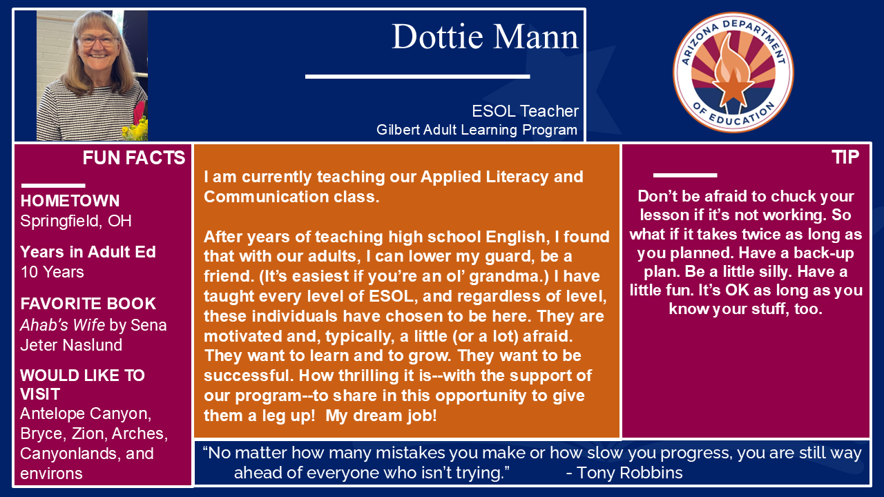 Teacher spotlight for Arcelia Zamora. Reach out to the Teaching and Learning Team for more information at AESTandL@azed.gov.