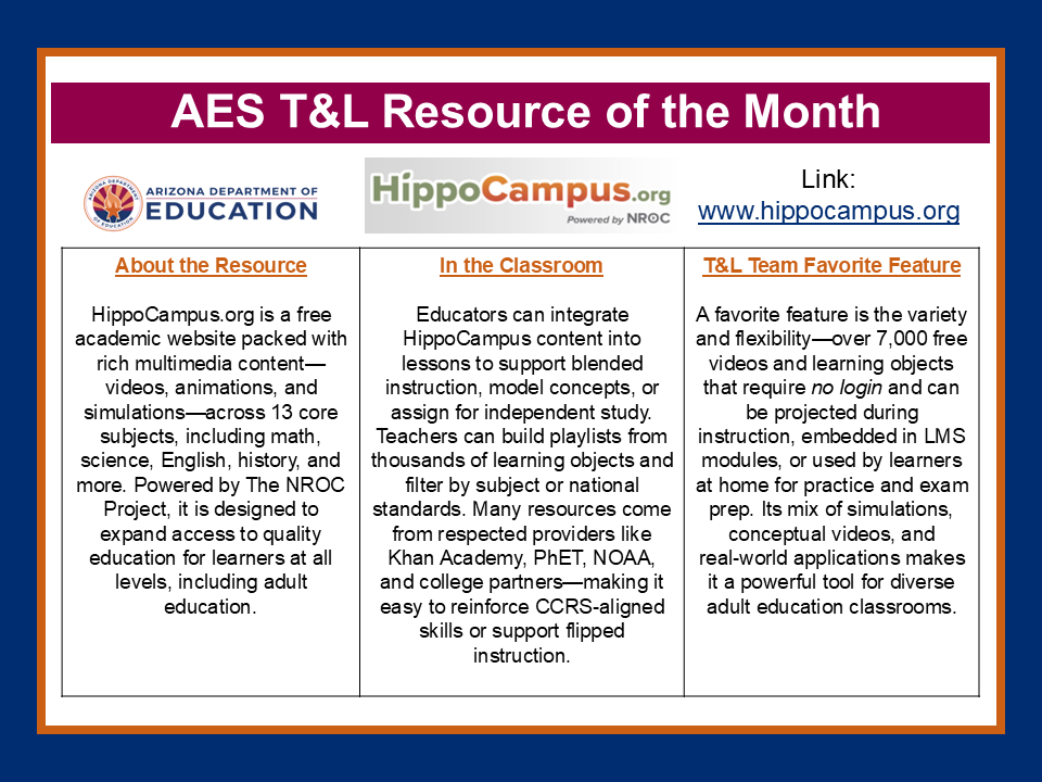 AES Teaching and Learning Resource of the Month is Hippocampus. This resource is a free academic website with multimedia content.