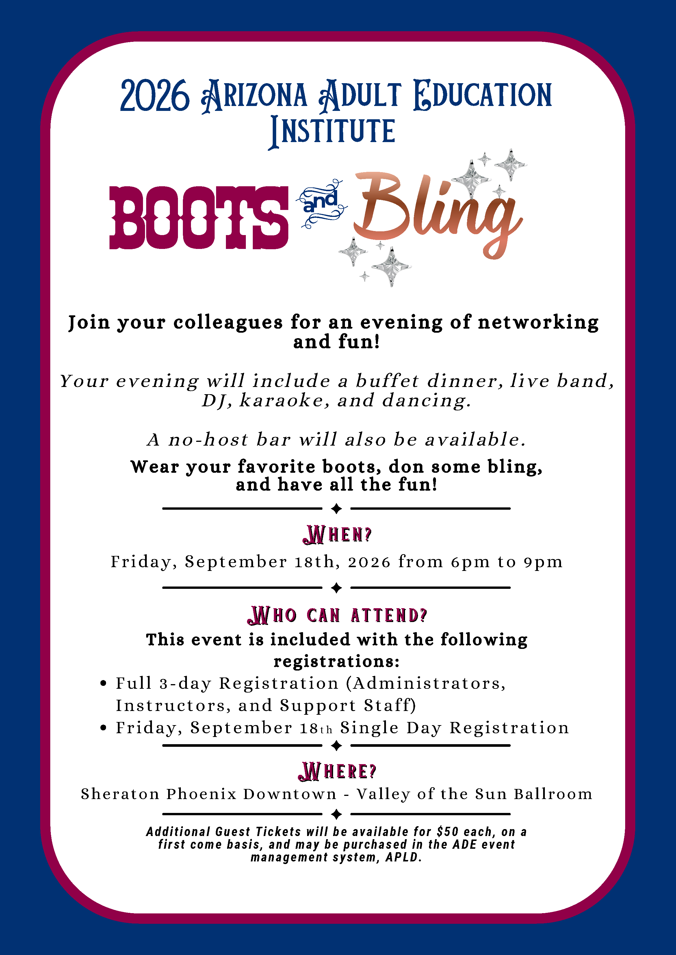 2026 Arizona Adult Education Institute Boots and Bling event.
