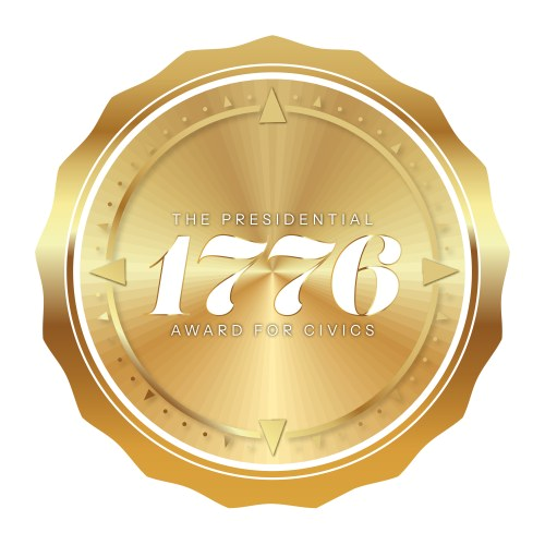 A golden seal with 1776 spelled out on it 