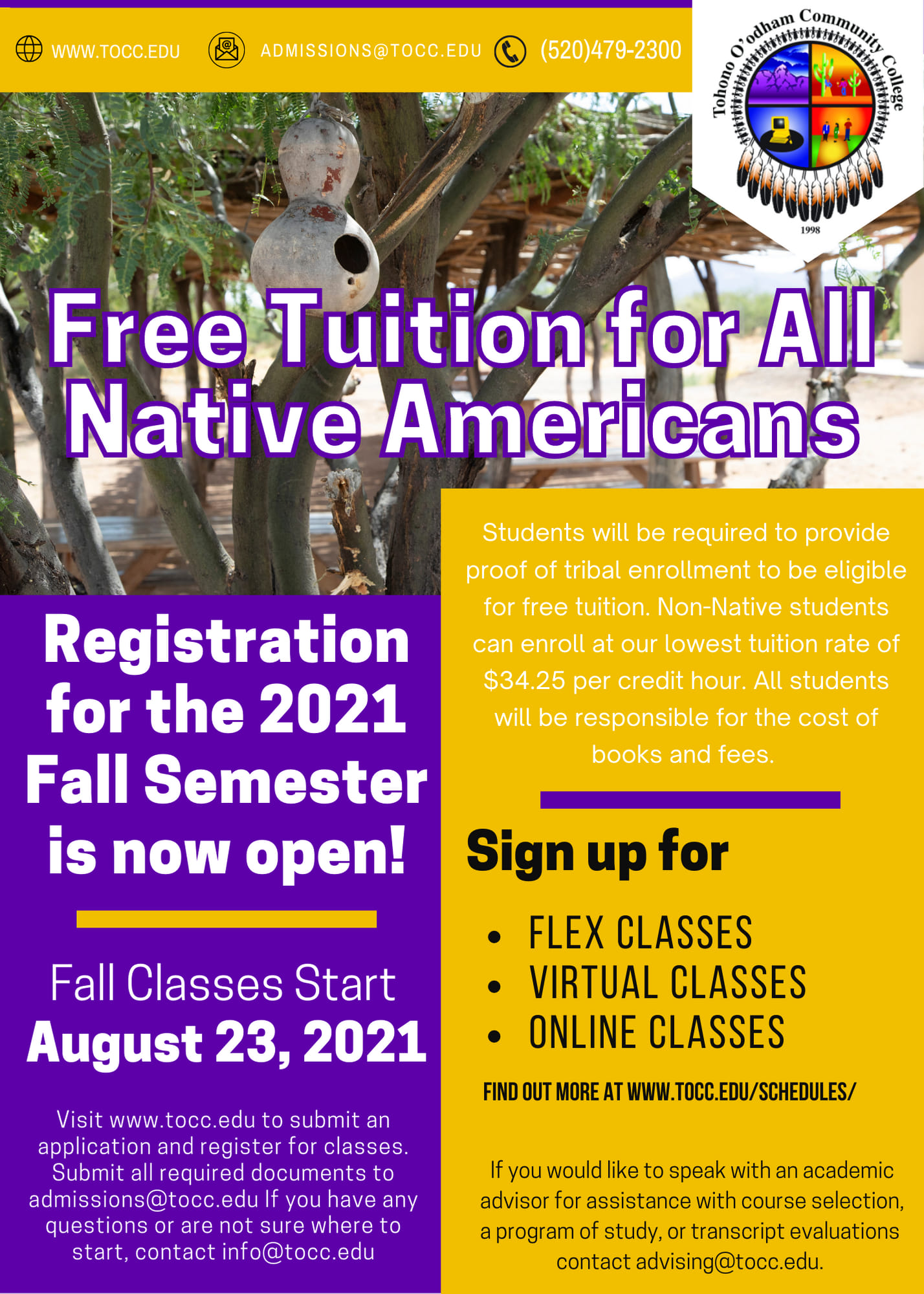 TOCC Fall 2021 Free Tuition Native American Students