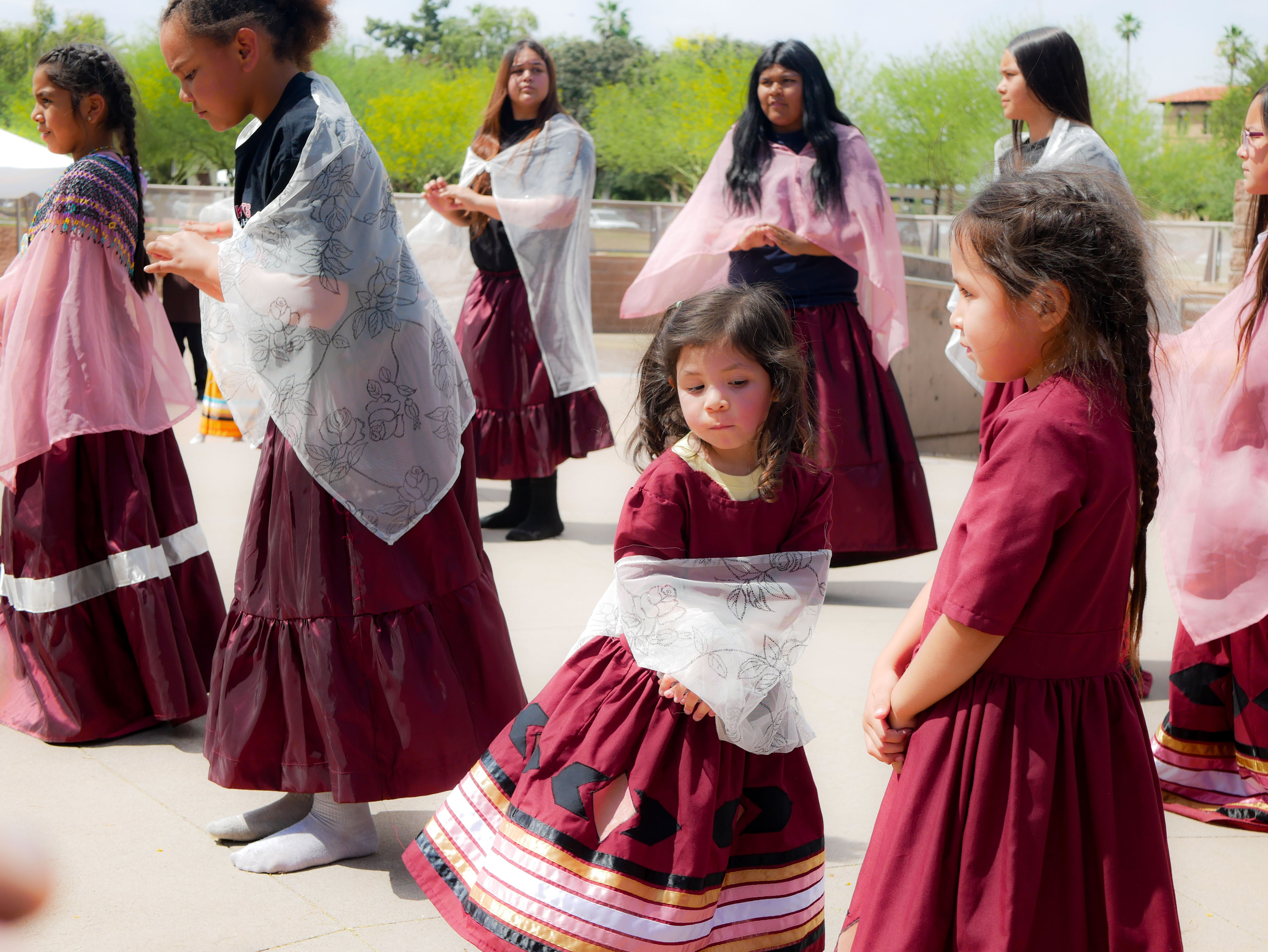Aakash O'odham students bring traditional culture and dance to the Youth Arts Month celebration at Wesley Bolin Plaza