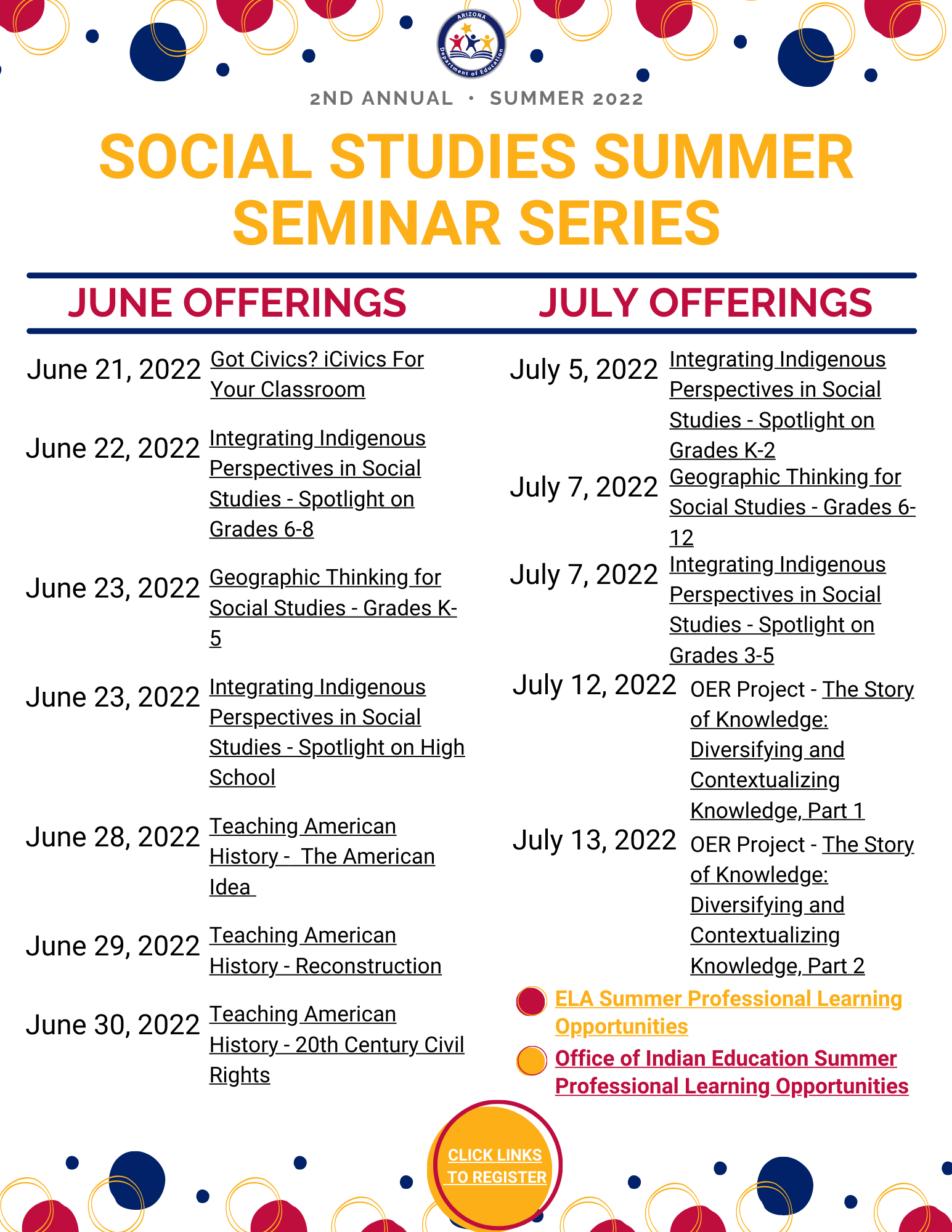 List of Summer Professional learning Opportunities