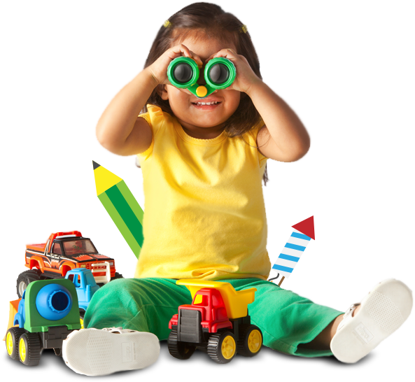 young girl holding binoculars