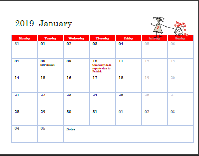 January Calendar