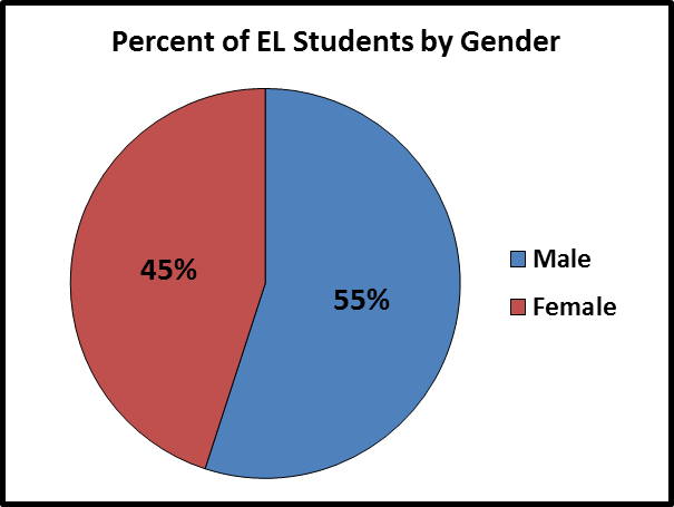 Pie chart of Arizona EL students by gender: 55% male, 45% female