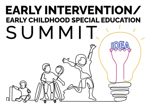 Summit Logo featuring continuous line drawing of children and lightbulb
