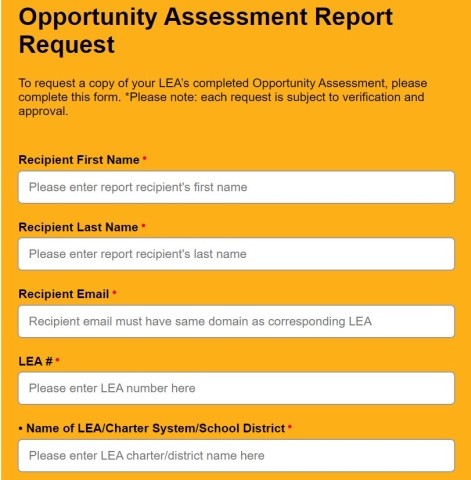 Opportunity Assessment Report Request form 