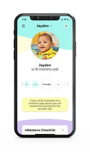 Milestone tracker app on iphone baby photo, name, age